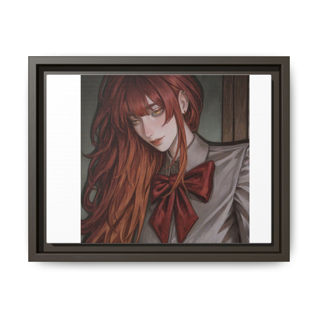 Framed Matte Canvas Print — Moody Red-Headed Anime Girl Art