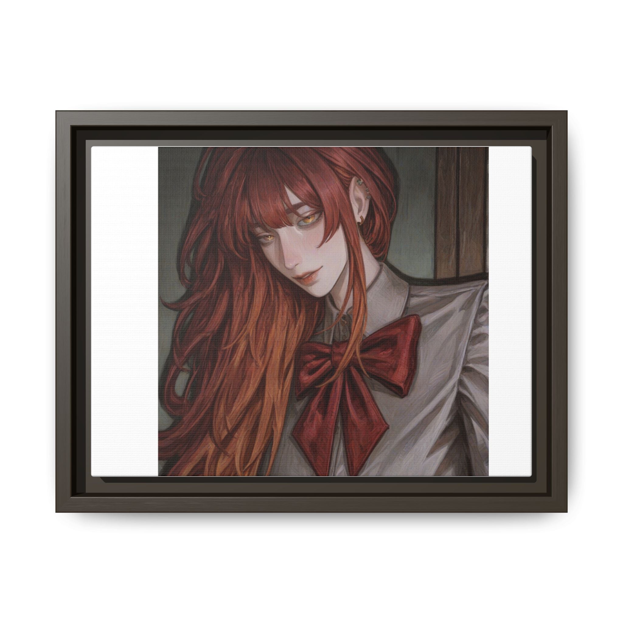 Framed Matte Canvas Print — Moody Red-Headed Anime Girl Art