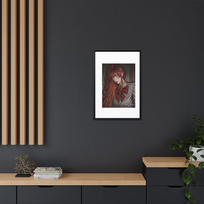 Framed Matte Canvas Print — Moody Red-Headed Anime Girl Art