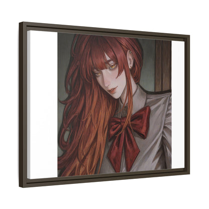 Framed Matte Canvas Print — Moody Red-Headed Anime Girl Art