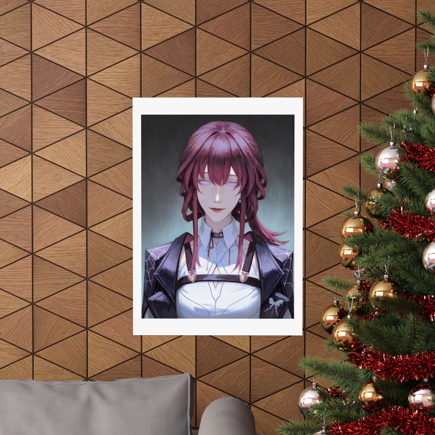 Anime Portrait Poster — Moody Red‑Haired Character Matte Vertical Art Print