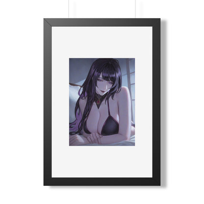 Anime Art Poster — Sultry Dark-Haired Girl Framed Vertical Print