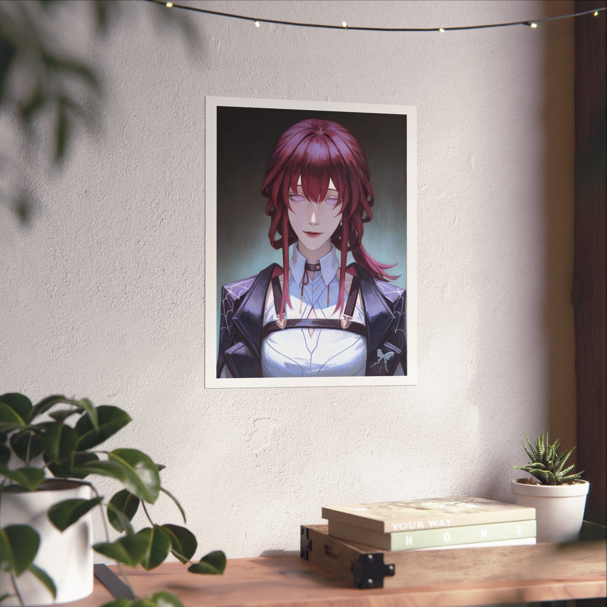 Anime Portrait Poster — Moody Red‑Haired Character Matte Vertical Art Print