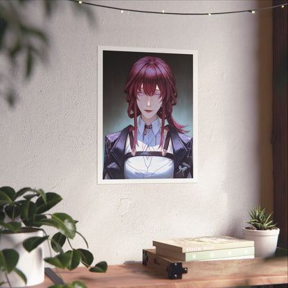 Anime Portrait Poster — Moody Red‑Haired Character Matte Vertical Art Print