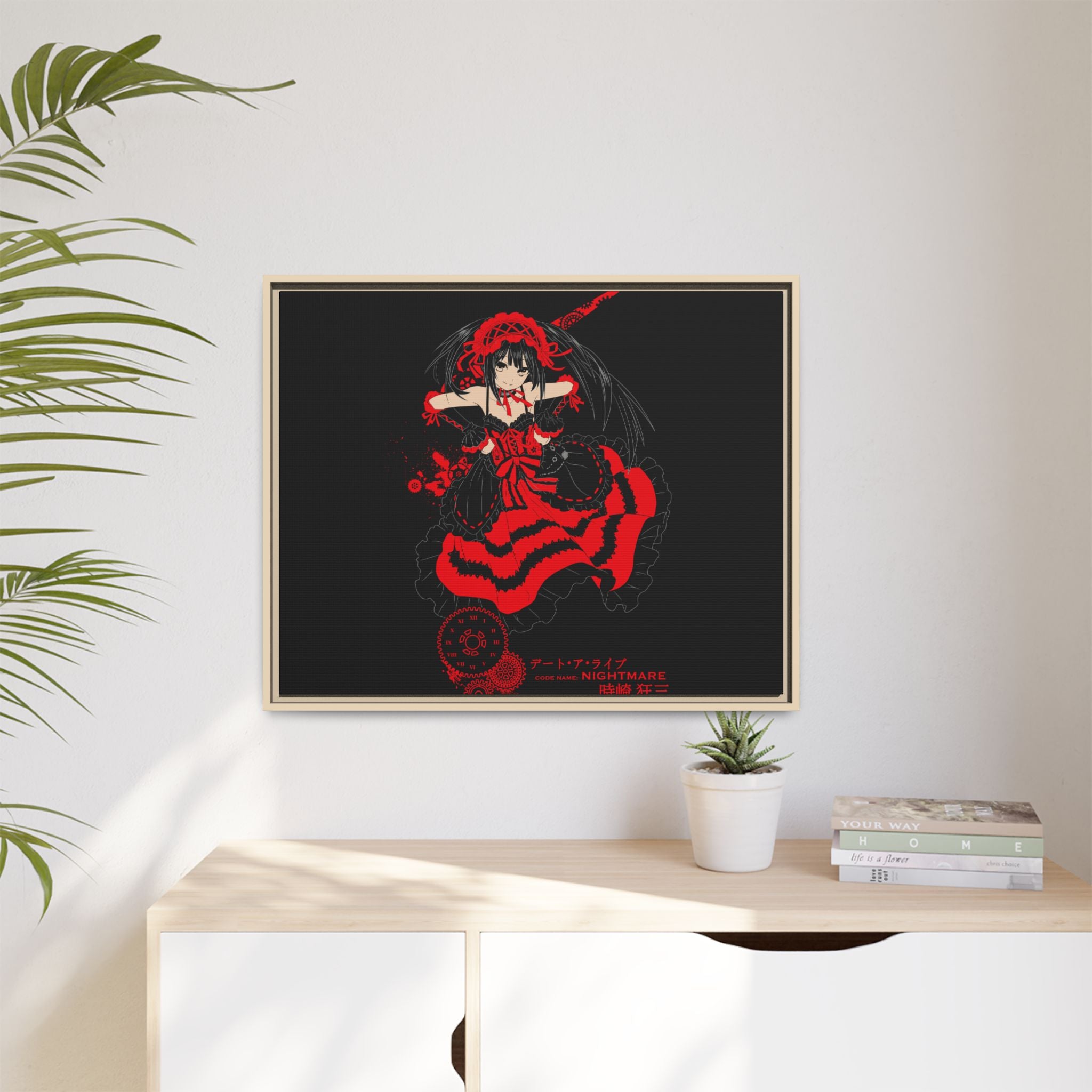 Anime Warrior Red Black Matte Canvas Print — Framed Wall Art