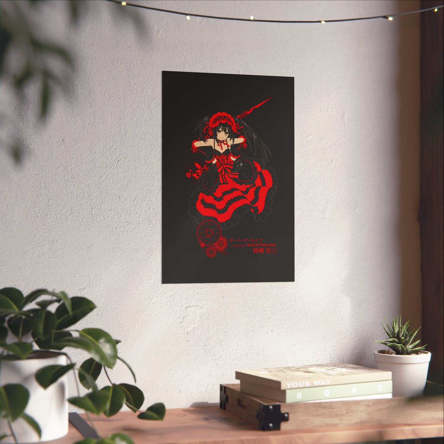 Anime Gothic Poster — Red &amp; Black Kurumi Nightcore Matte Vertical Print
