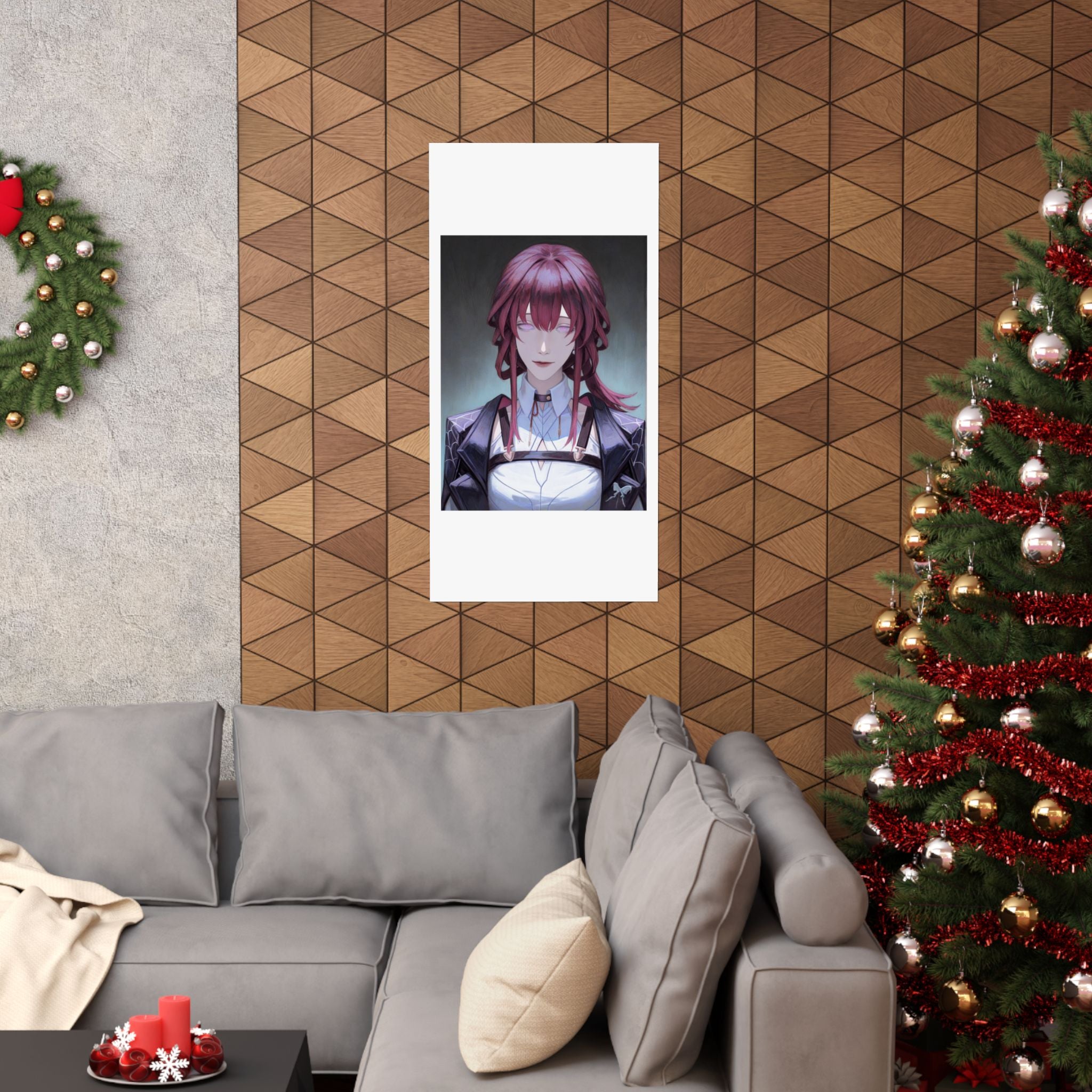 Anime Portrait Poster — Moody Red‑Haired Character Matte Vertical Art Print