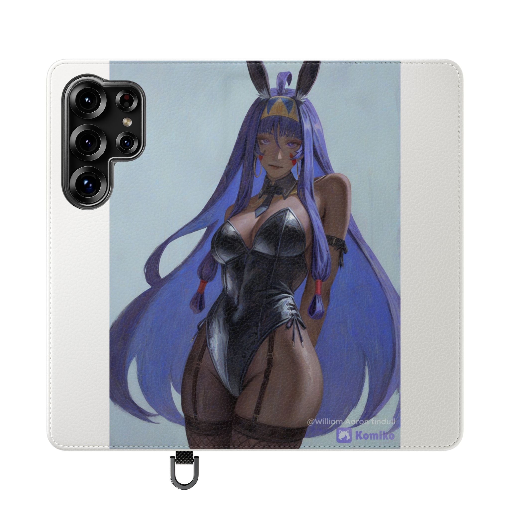 Anime Bunny Girl Flip Case - Purple Long-Haired Character Phone Wallet