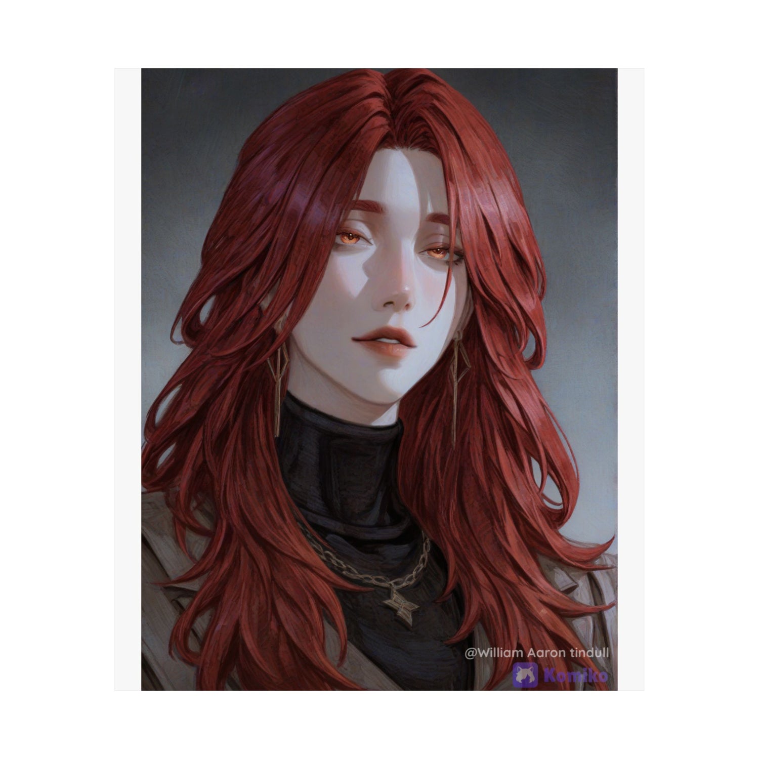 Red-Haired Muse Matte Vertical Poster — Moody Portrait Art Print