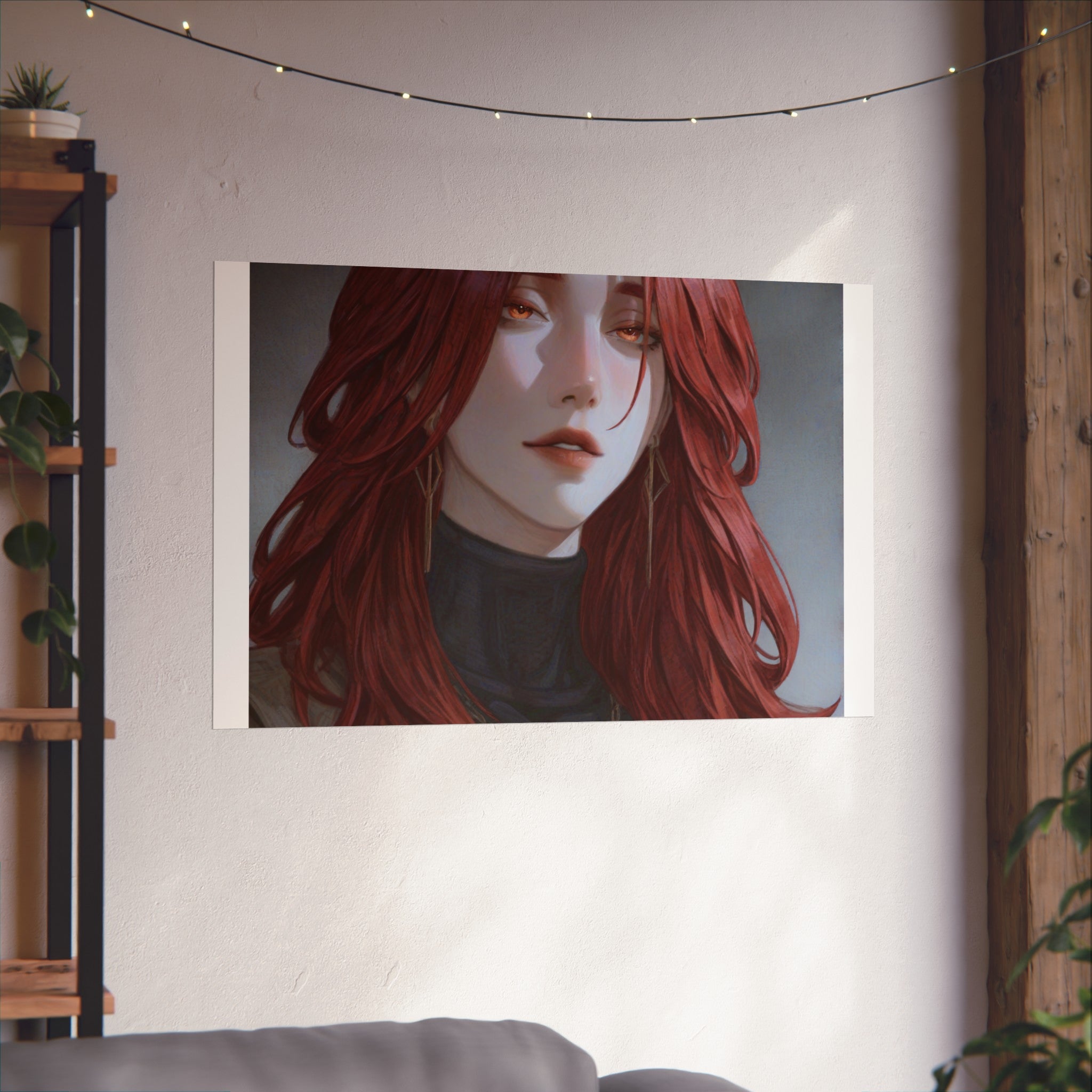 Fine Art Poster — Red-Haired Gothic Portrait, Moody Decorative Wall Art