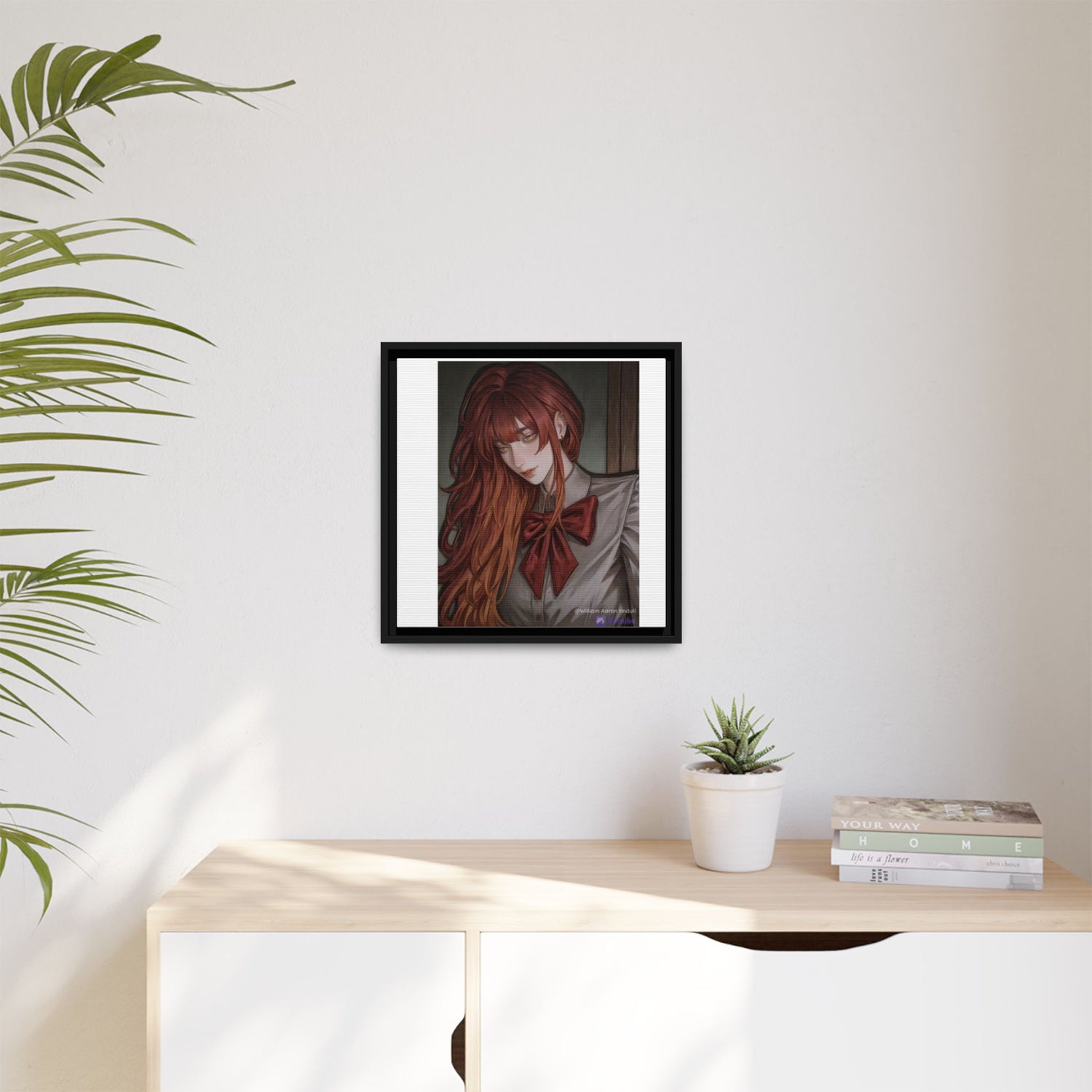 Framed Matte Canvas Print — Moody Red-Headed Anime Girl Art