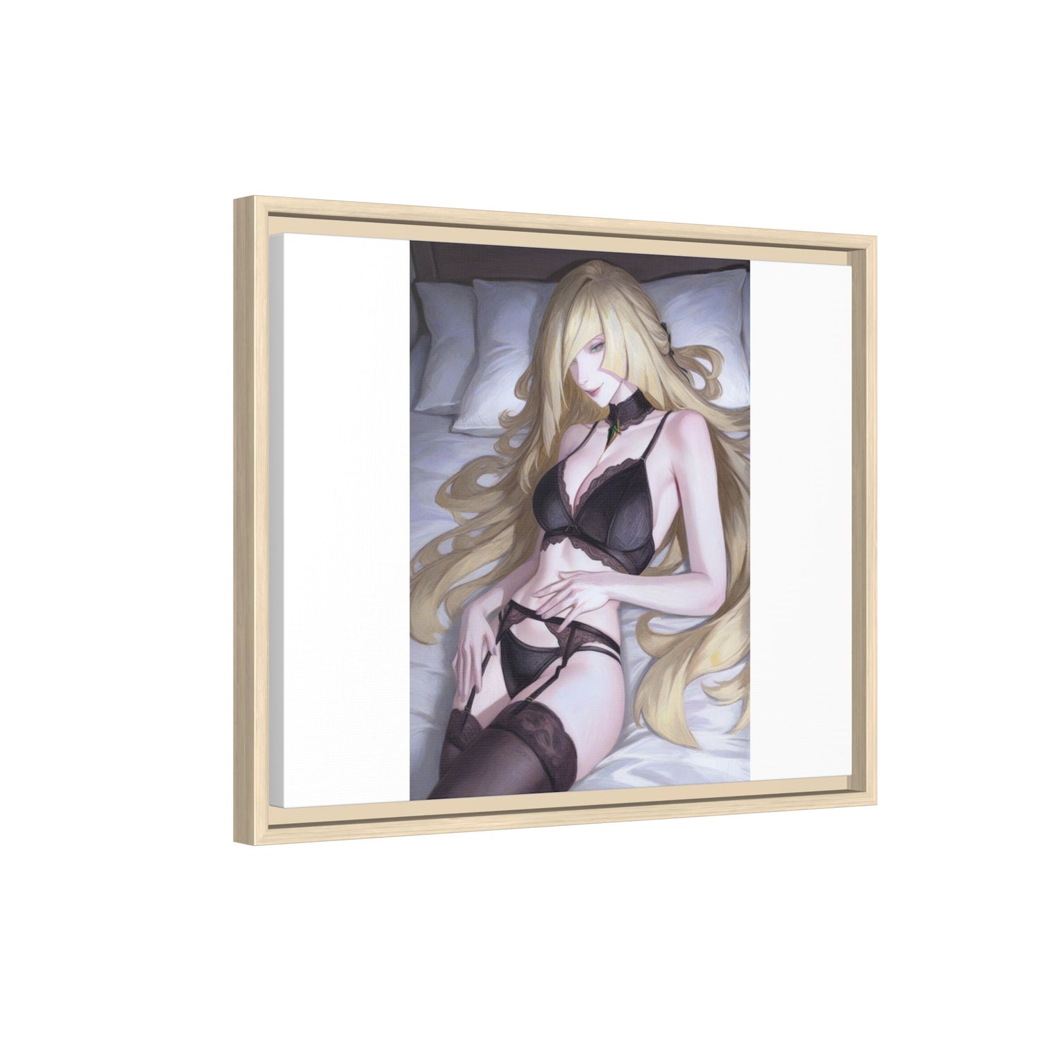 Framed Matte Canvas Print — Sleepy Blonde Anime Pinup