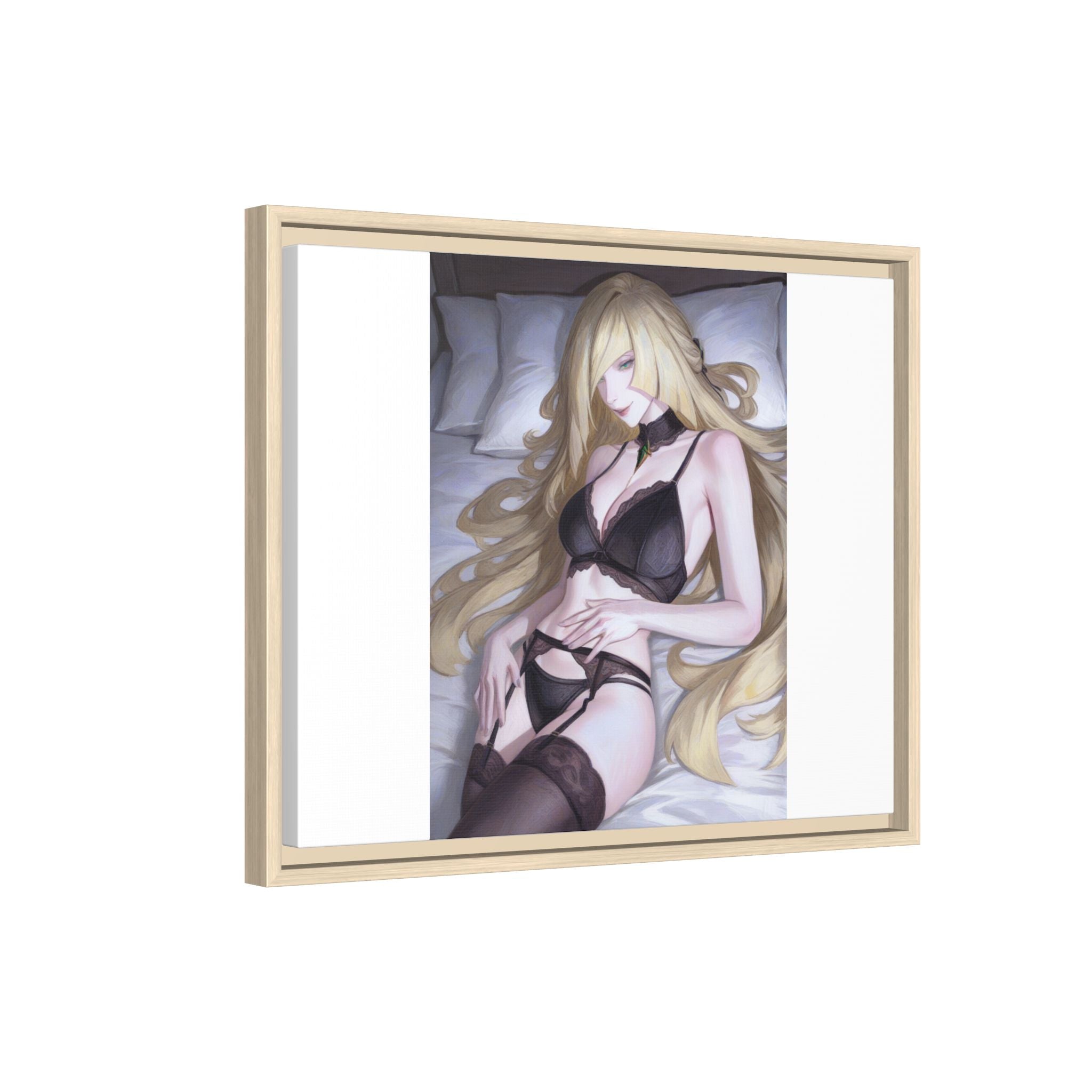 Framed Matte Canvas Print — Sleepy Blonde Anime Pinup