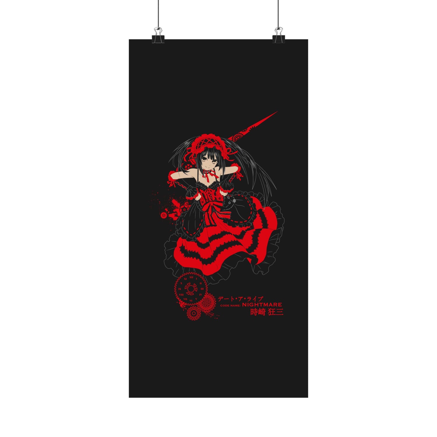 Anime Gothic Poster — Red &amp; Black Kurumi Nightcore Matte Vertical Print