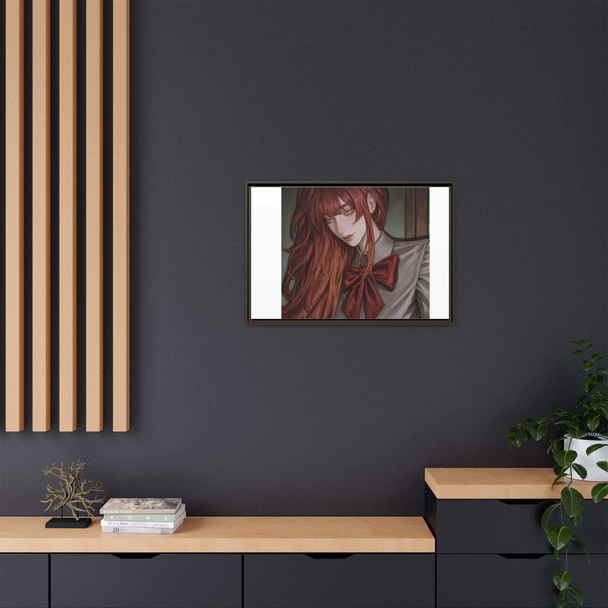 Framed Matte Canvas Print — Moody Red-Headed Anime Girl Art