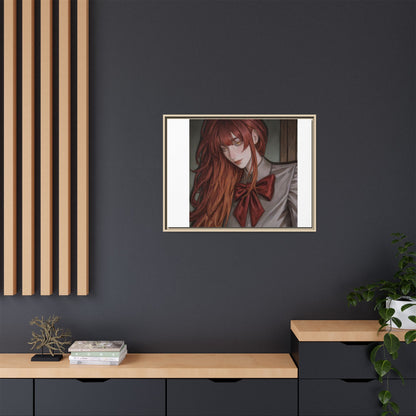 Framed Matte Canvas Print — Moody Red-Headed Anime Girl Art
