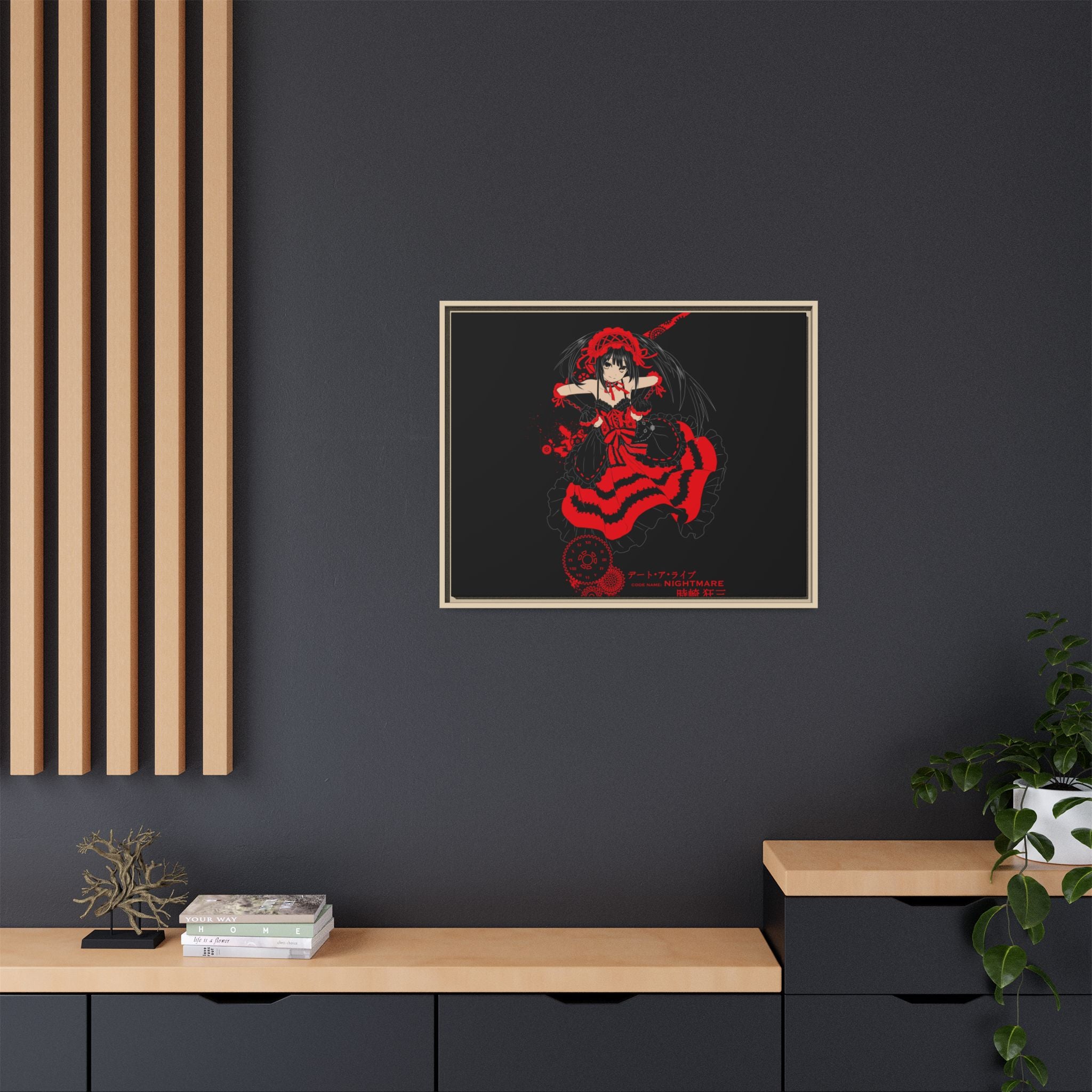 Anime Warrior Red Black Matte Canvas Print — Framed Wall Art