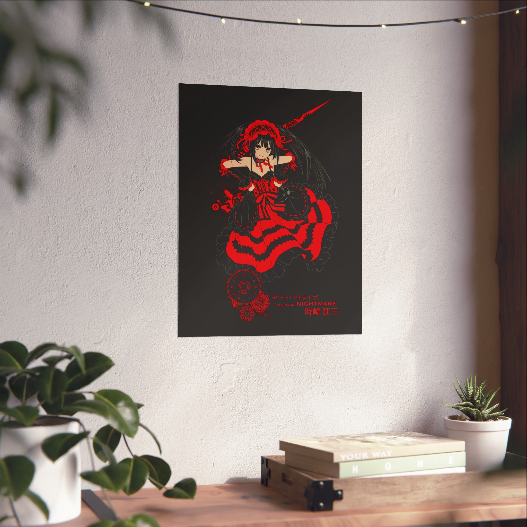 Anime Gothic Poster — Red &amp; Black Kurumi Nightcore Matte Vertical Print