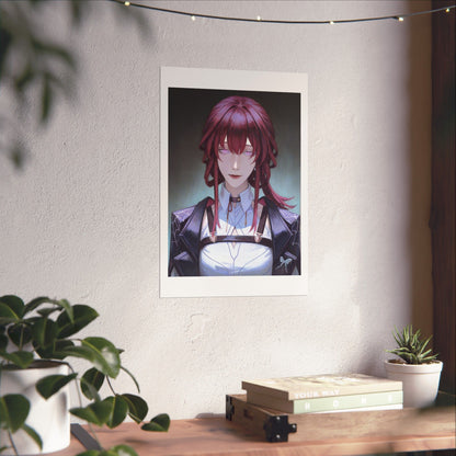 Anime Portrait Poster — Moody Red‑Haired Character Matte Vertical Art Print