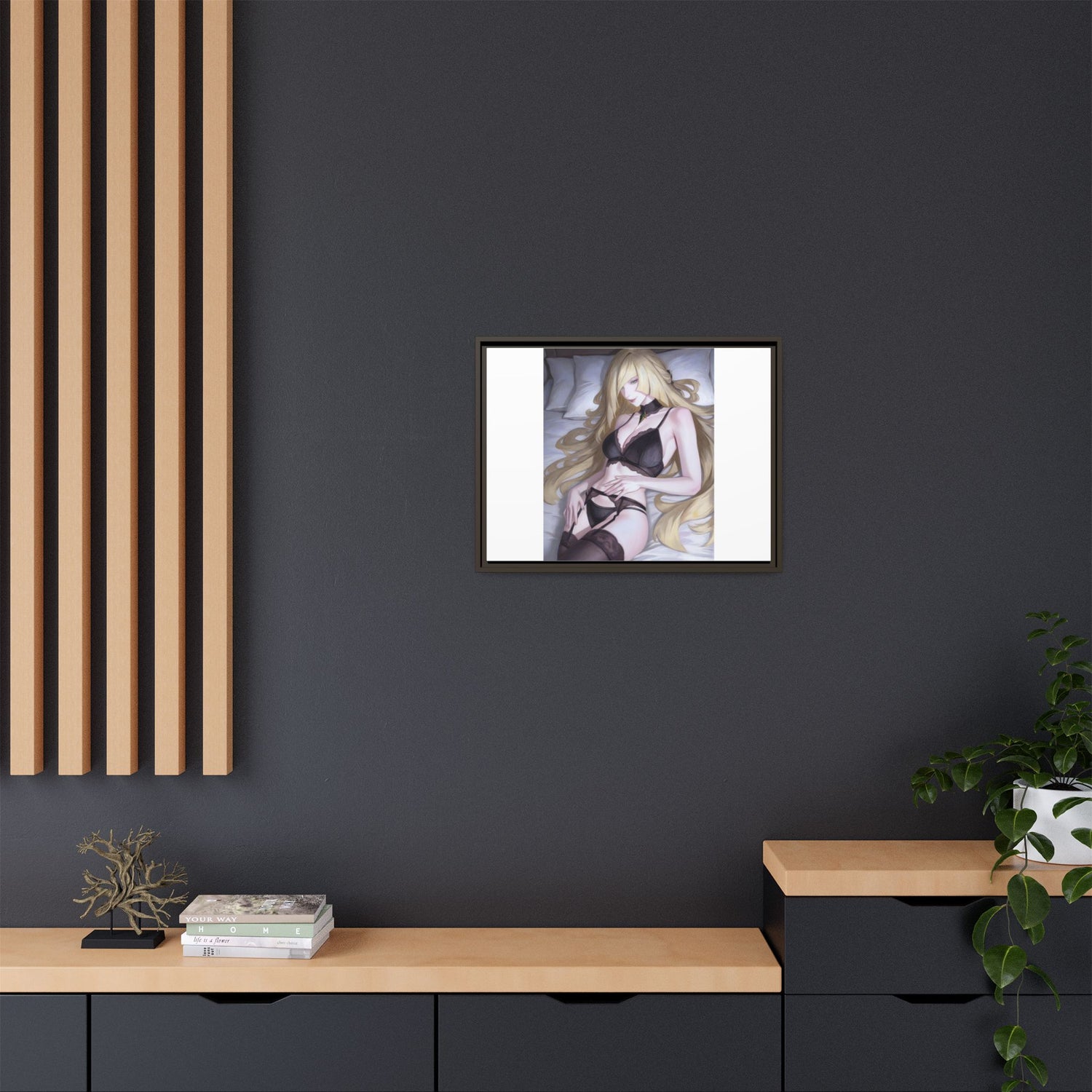 Framed Matte Canvas Print — Sleepy Blonde Anime Pinup