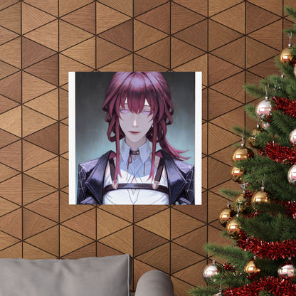 Anime Portrait Poster — Moody Red‑Haired Character Matte Vertical Art Print