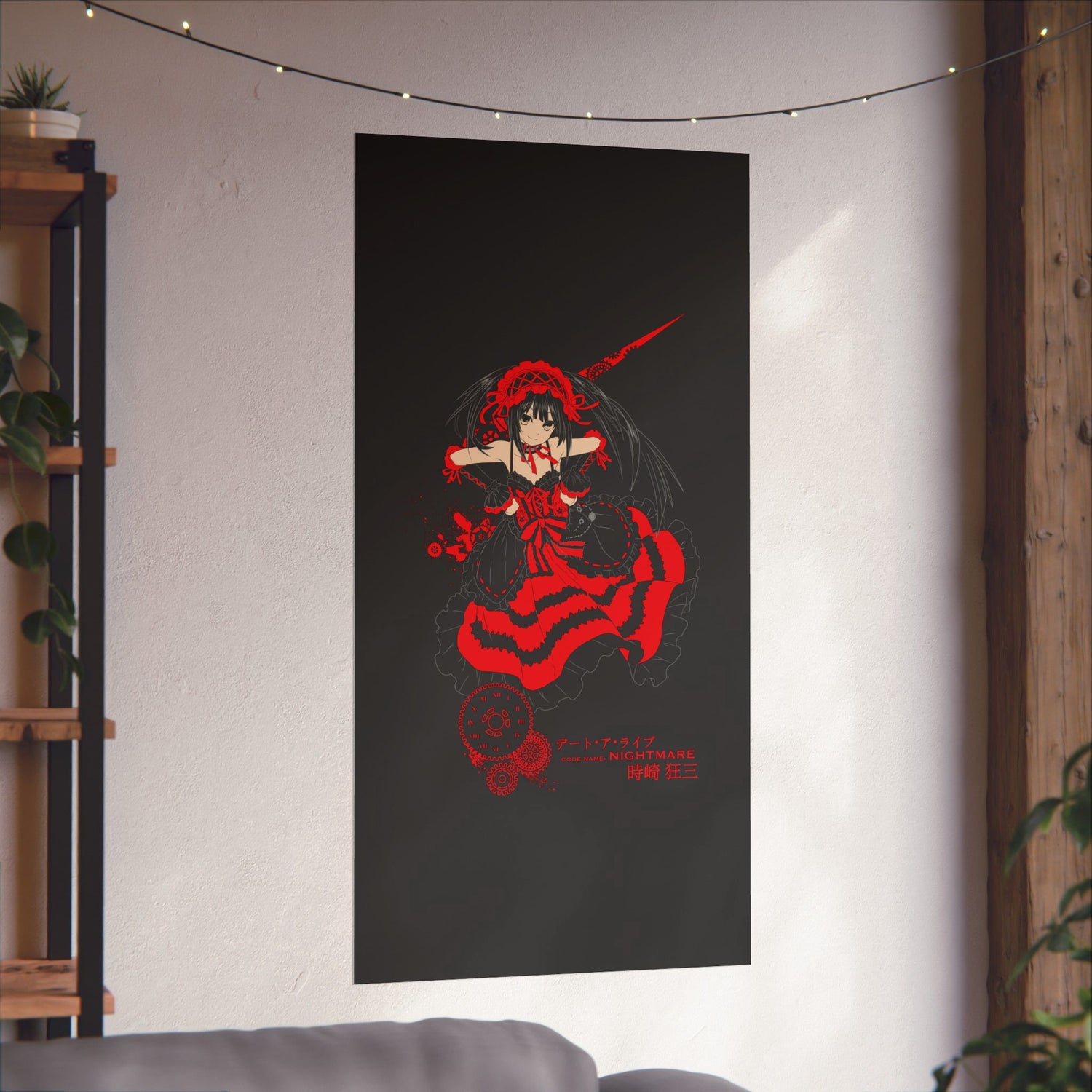 Anime Gothic Poster — Red &amp; Black Kurumi Nightcore Matte Vertical Print