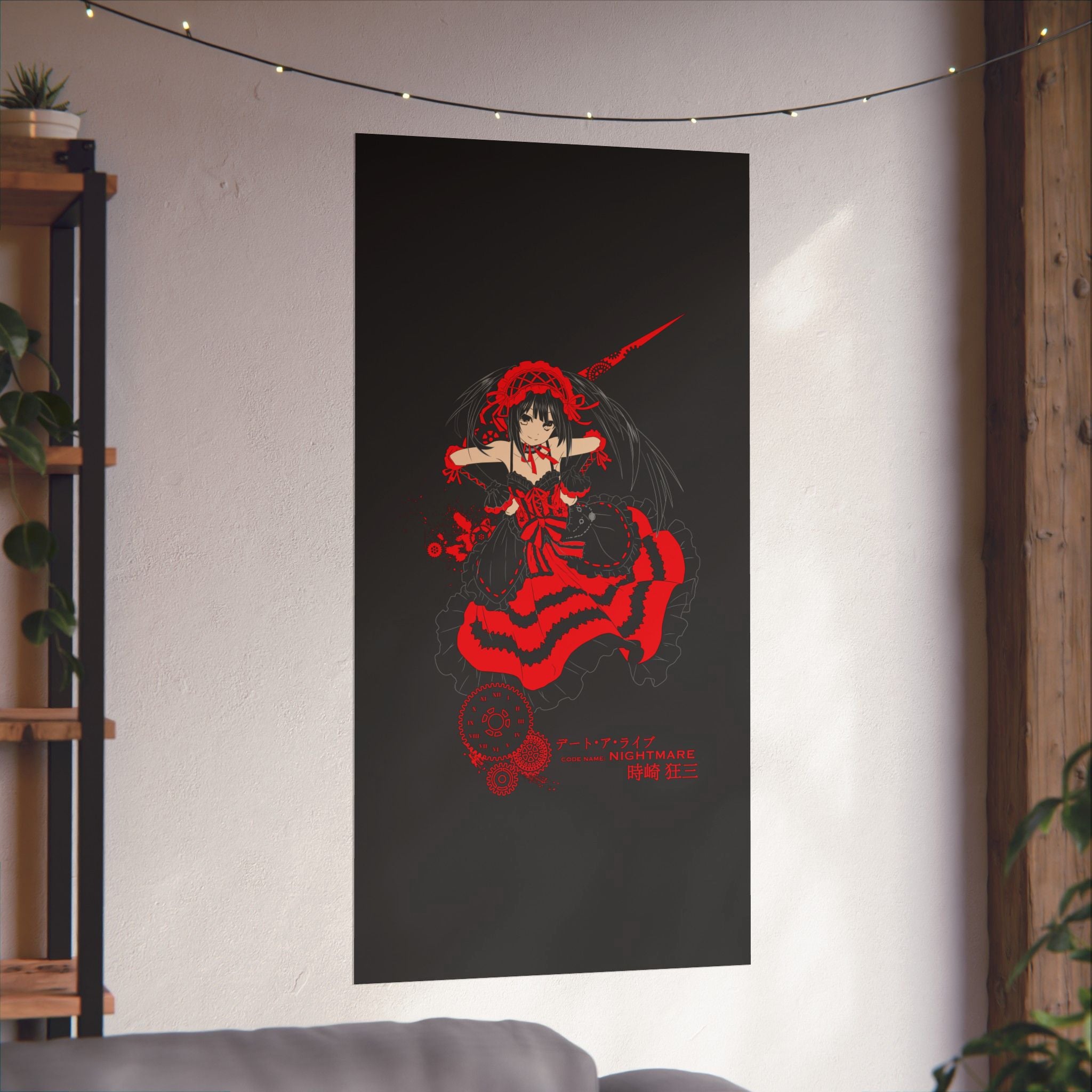 Anime Gothic Poster — Red &amp; Black Kurumi Nightcore Matte Vertical Print