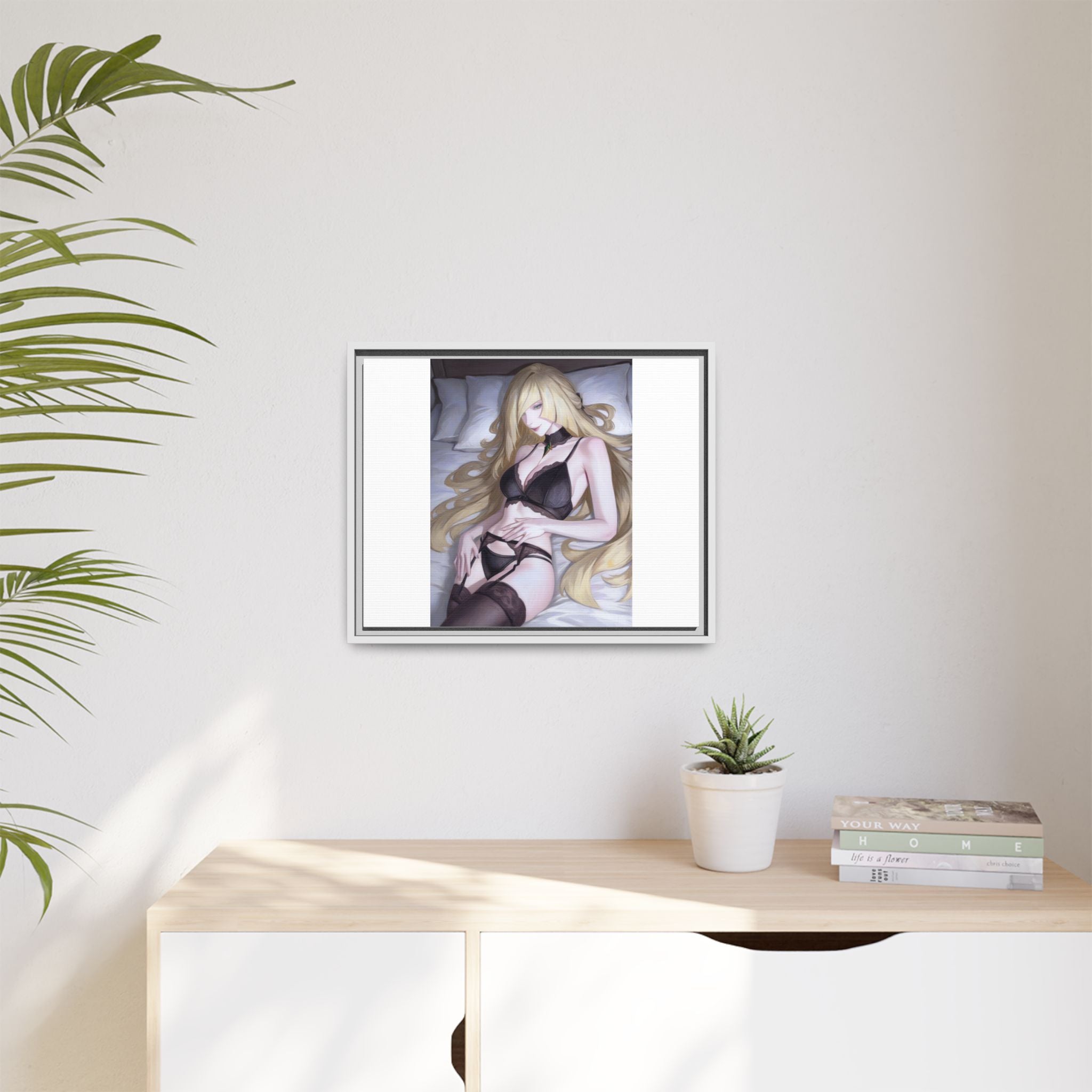 Framed Matte Canvas Print — Sleepy Blonde Anime Pinup