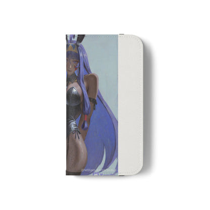 Anime Bunny Girl Flip Case - Purple Long-Haired Character Phone Wallet