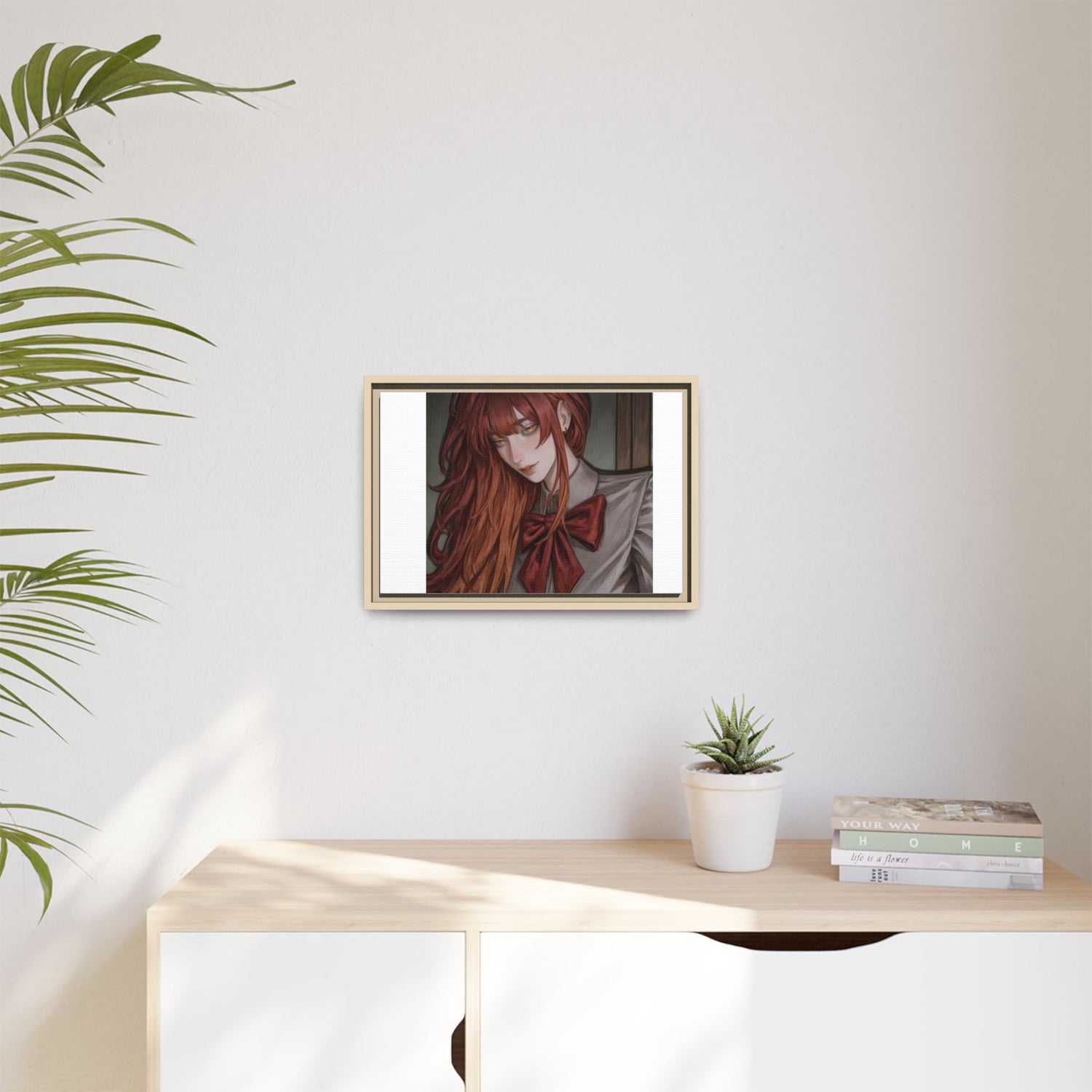 Framed Matte Canvas Print — Moody Red-Headed Anime Girl Art