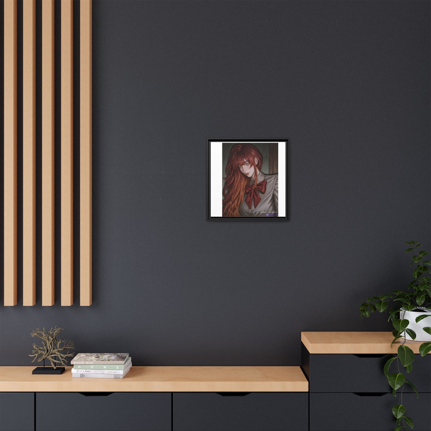 Framed Matte Canvas Print — Moody Red-Headed Anime Girl Art