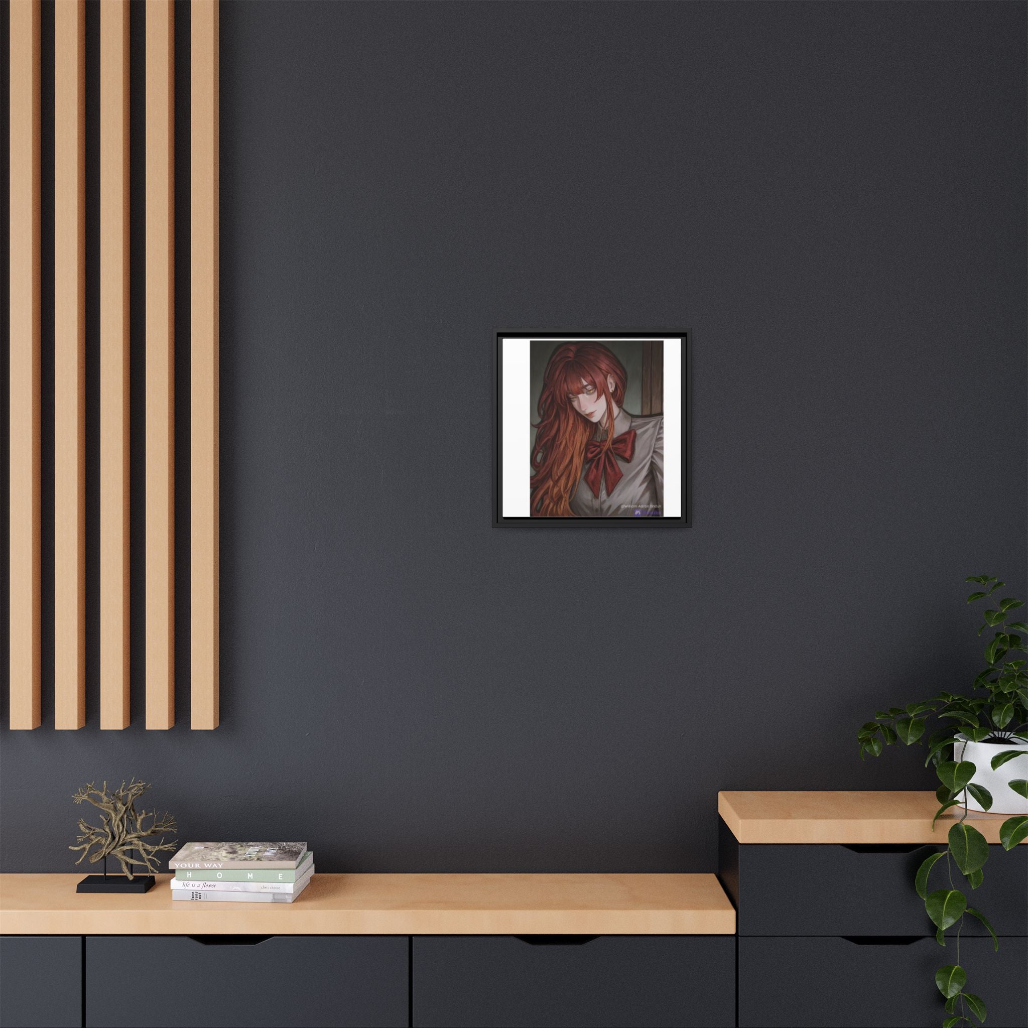 Framed Matte Canvas Print — Moody Red-Headed Anime Girl Art