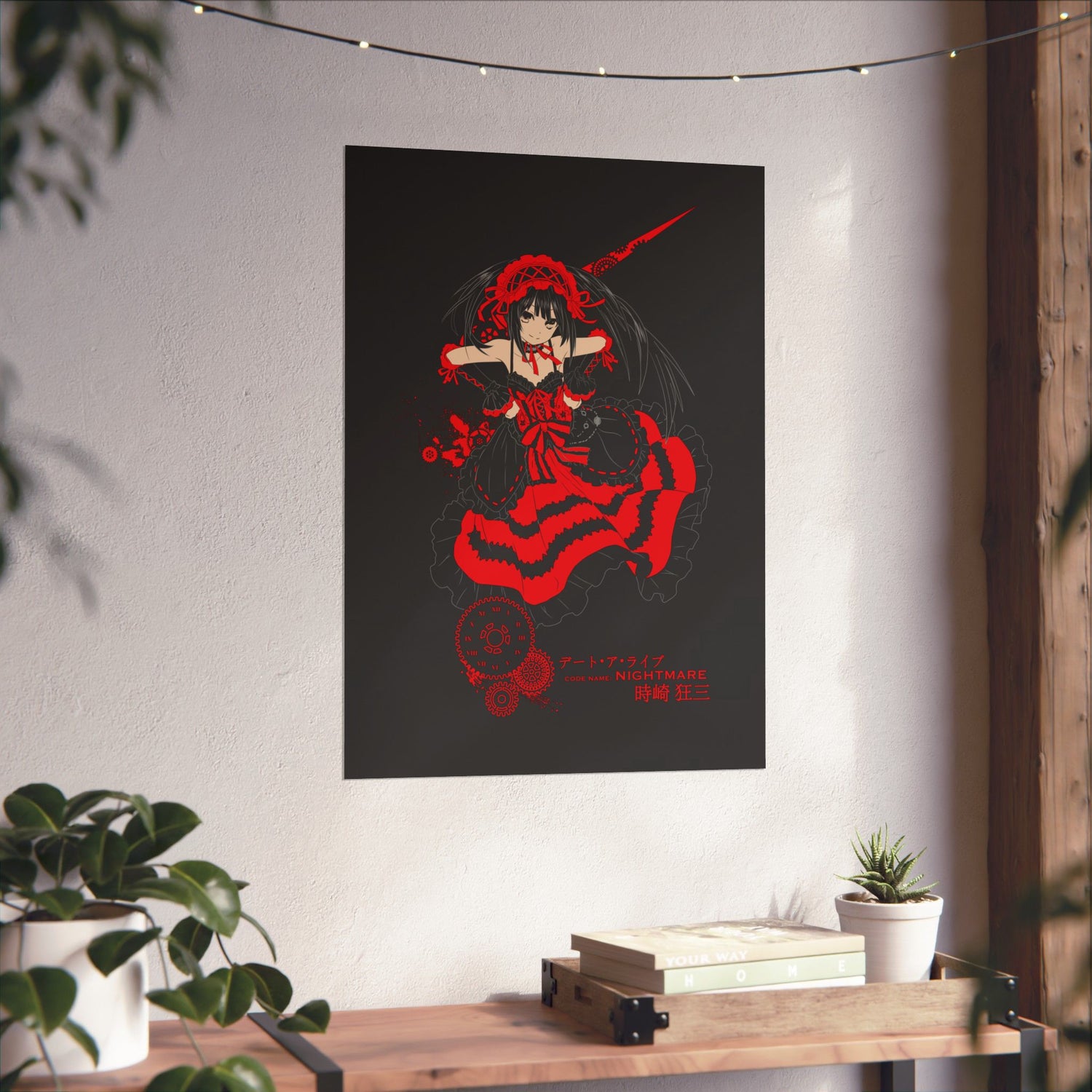 Anime Gothic Poster — Red &amp; Black Kurumi Nightcore Matte Vertical Print