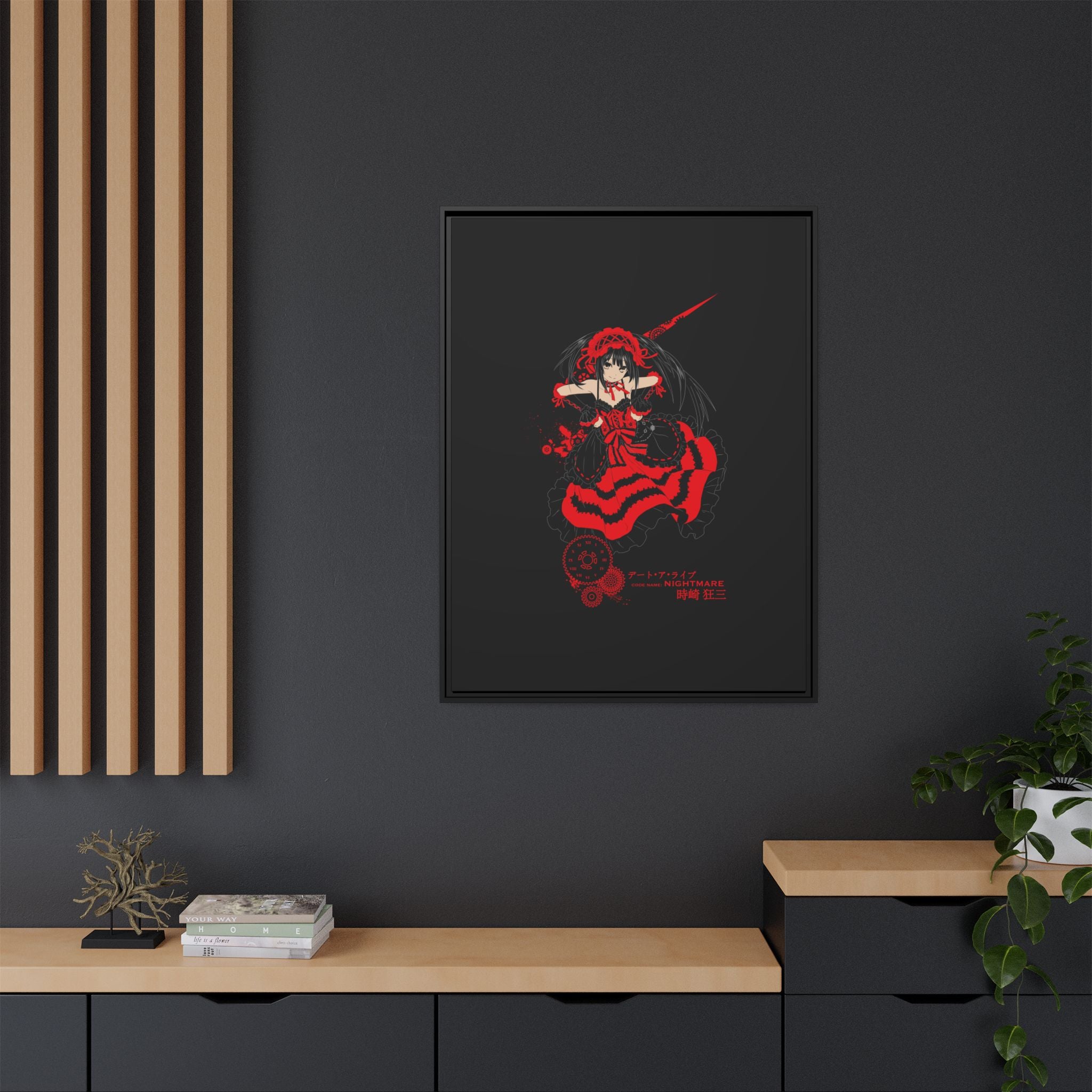 Anime Warrior Red Black Matte Canvas Print — Framed Wall Art