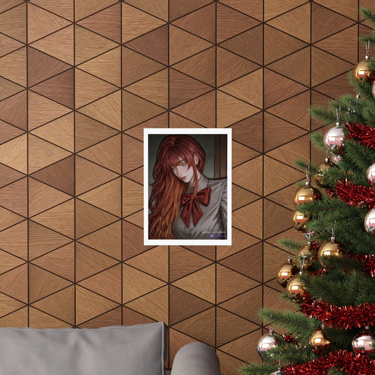 Matte Vertical Poster — Red‑Haired Anime Girl Portrait
