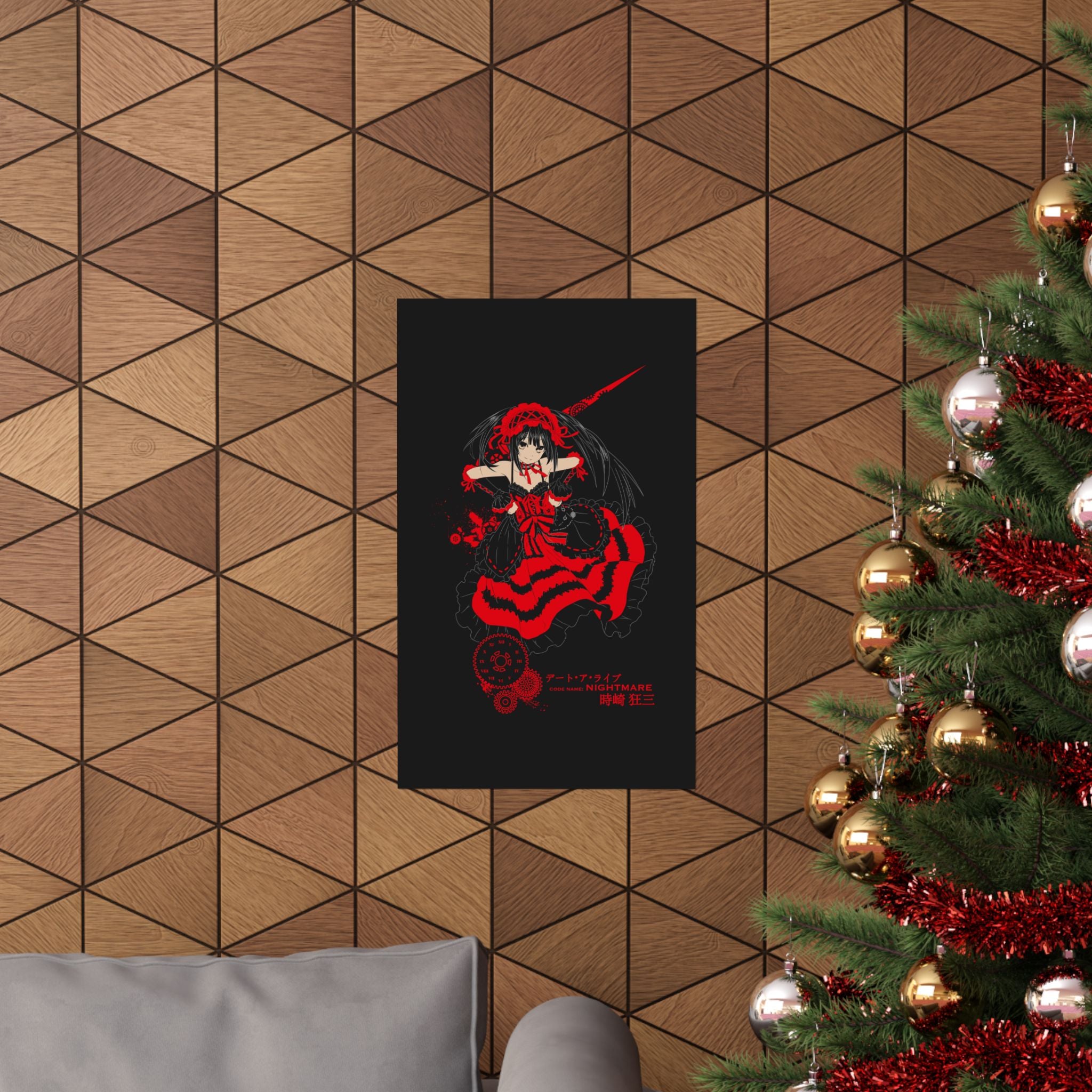Anime Gothic Poster — Red &amp; Black Kurumi Nightcore Matte Vertical Print