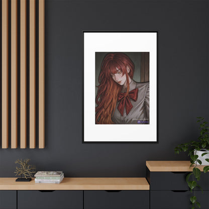 Framed Matte Canvas Print — Moody Red-Headed Anime Girl Art