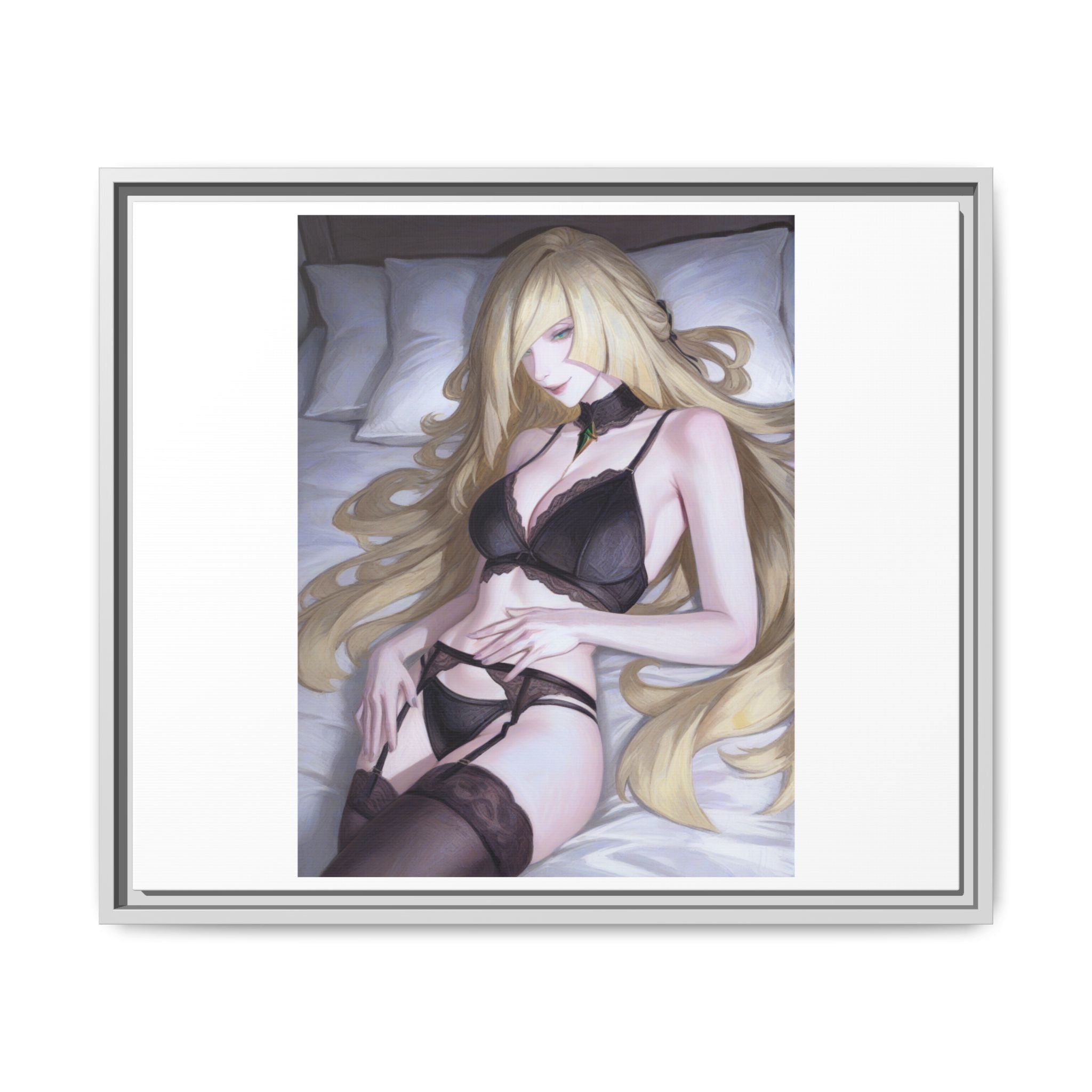 Framed Matte Canvas Print — Sleepy Blonde Anime Pinup