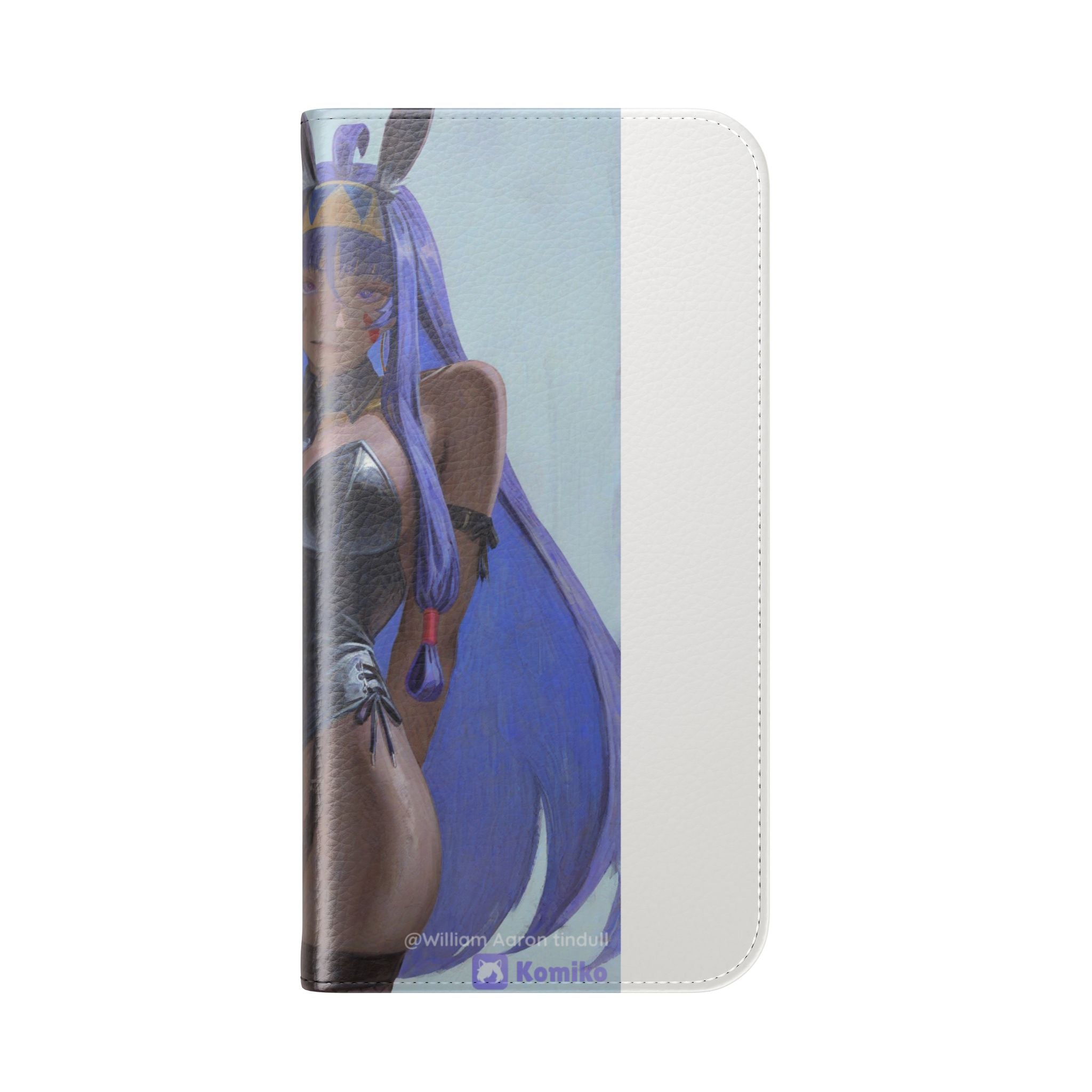 Anime Bunny Girl Flip Case - Purple Long-Haired Character Phone Wallet