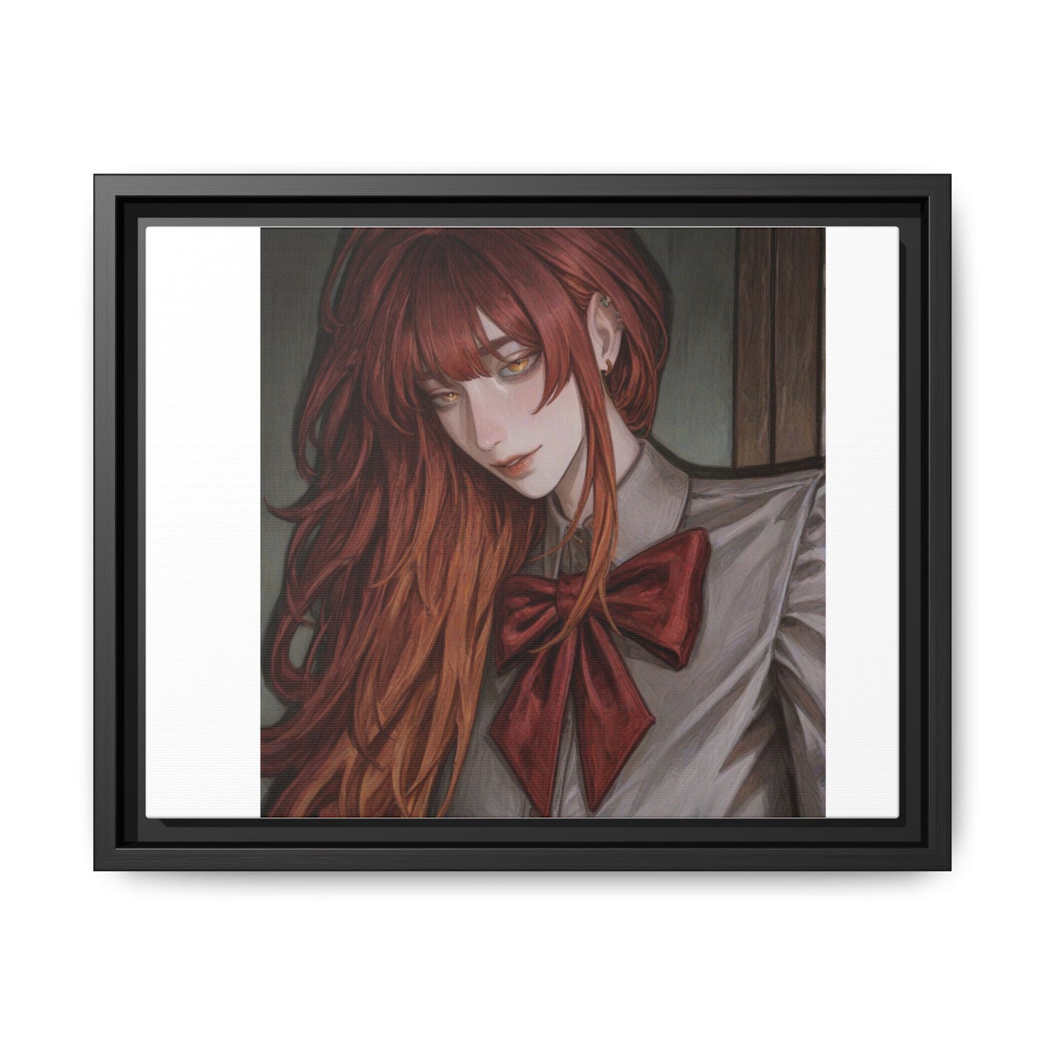 Framed Matte Canvas Print — Moody Red-Headed Anime Girl Art