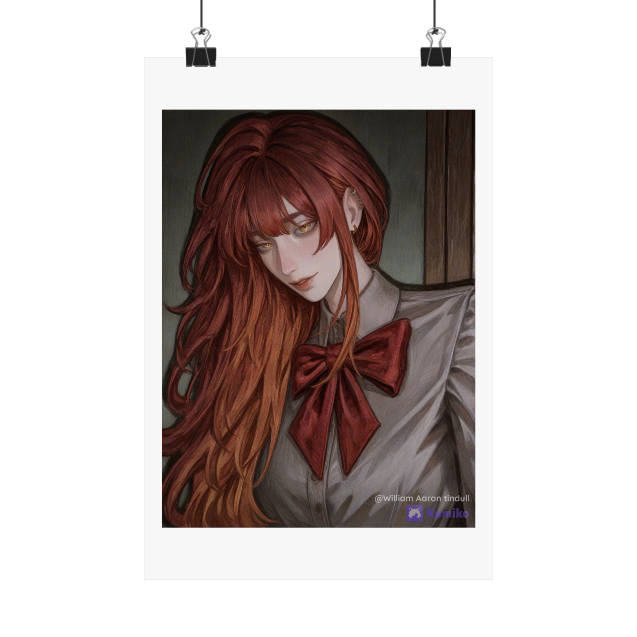 Matte Vertical Poster — Red‑Haired Anime Girl Portrait