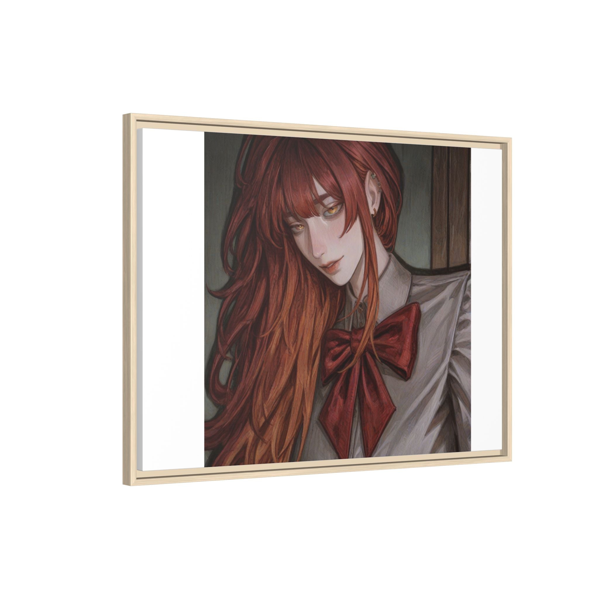 Framed Matte Canvas Print — Moody Red-Headed Anime Girl Art