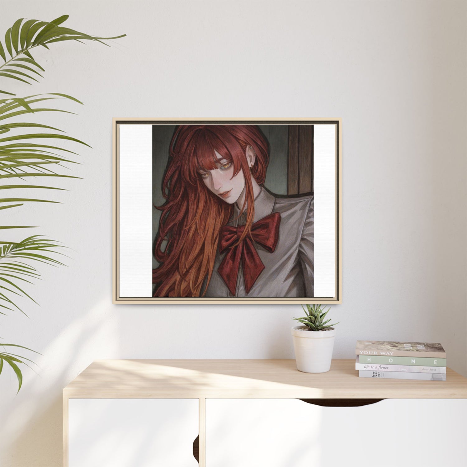 Framed Matte Canvas Print — Moody Red-Headed Anime Girl Art