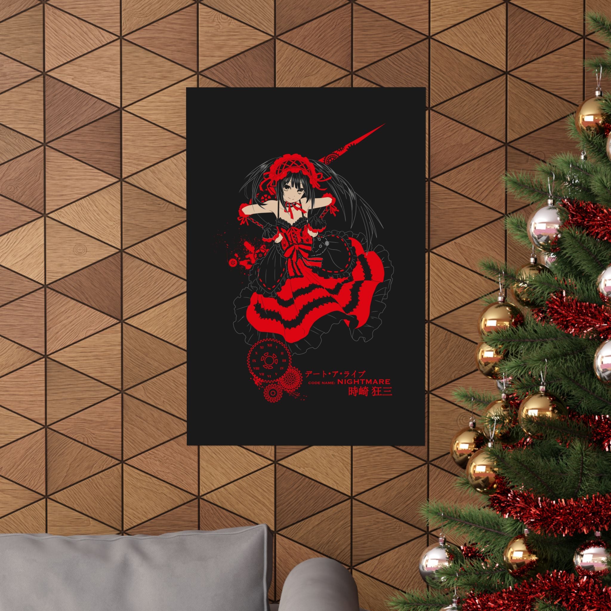 Anime Gothic Poster — Red &amp; Black Kurumi Nightcore Matte Vertical Print