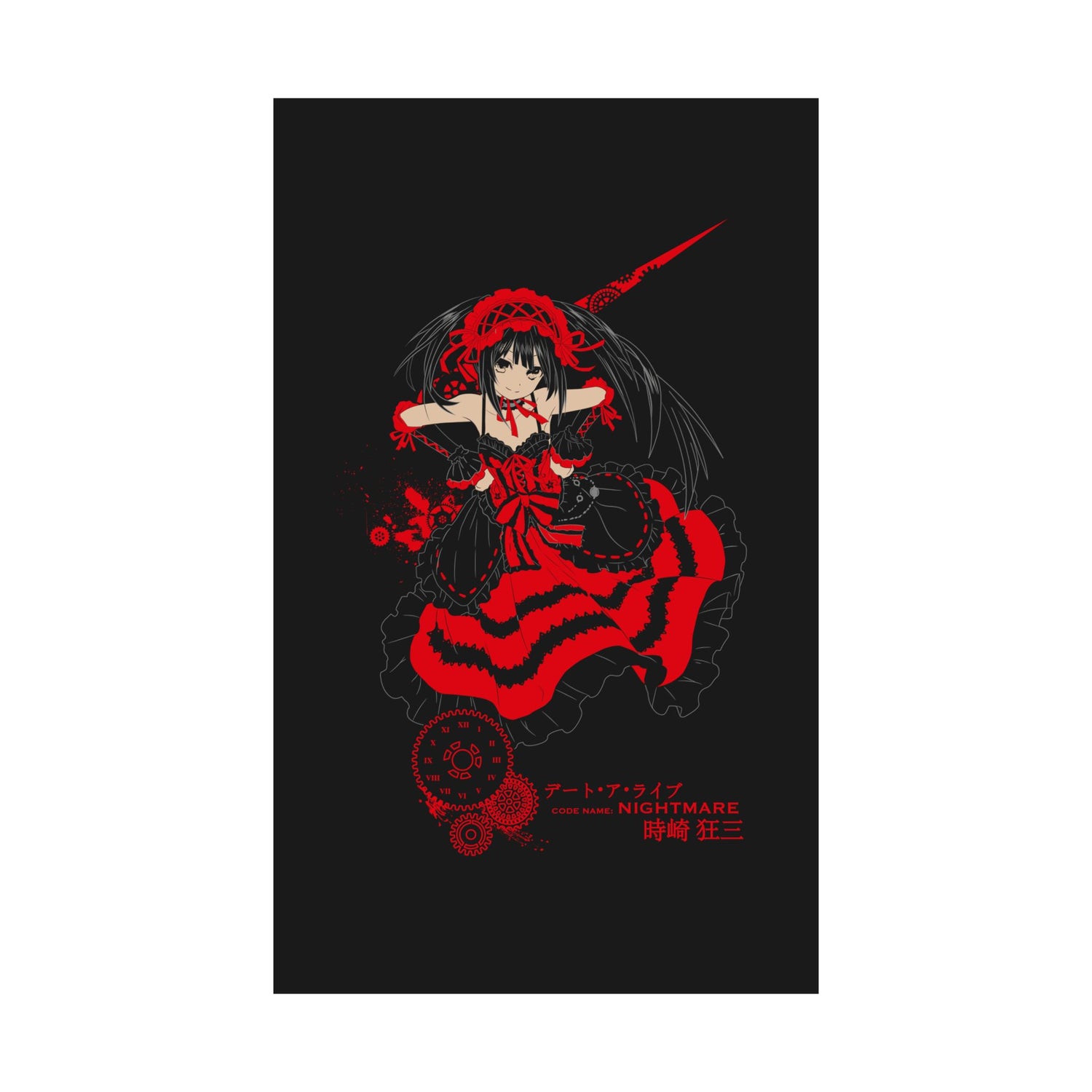 Anime Gothic Poster — Red &amp; Black Kurumi Nightcore Matte Vertical Print