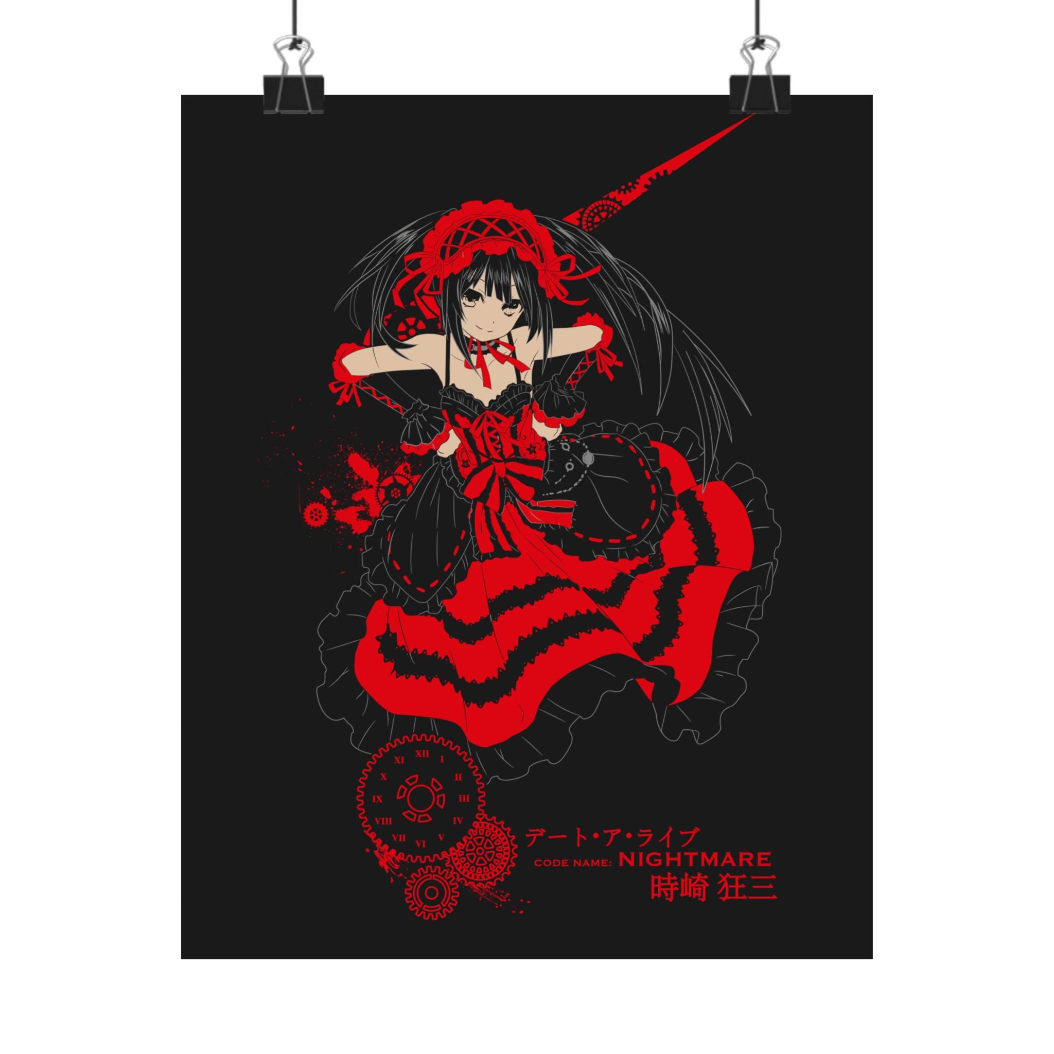 Anime Gothic Poster — Red &amp; Black Kurumi Nightcore Matte Vertical Print