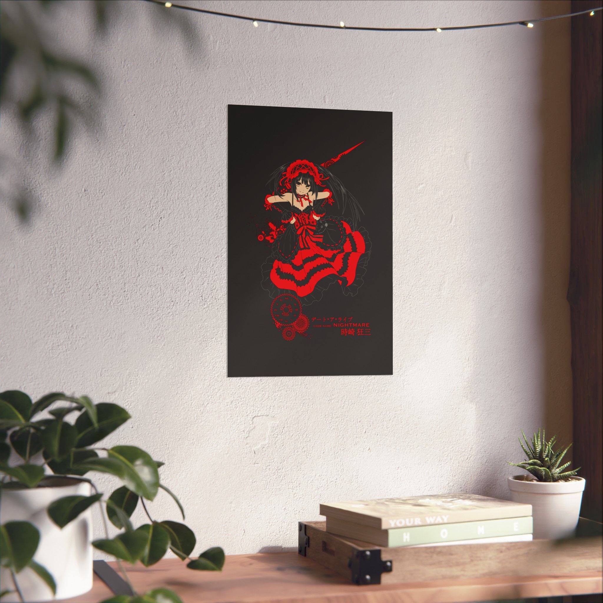 Anime Gothic Poster — Red &amp; Black Kurumi Nightcore Matte Vertical Print