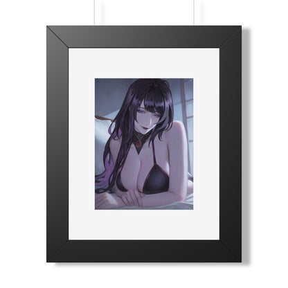 Anime Art Poster — Sultry Dark-Haired Girl Framed Vertical Print