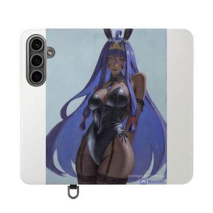 Anime Bunny Girl Flip Case - Purple Long-Haired Character Phone Wallet