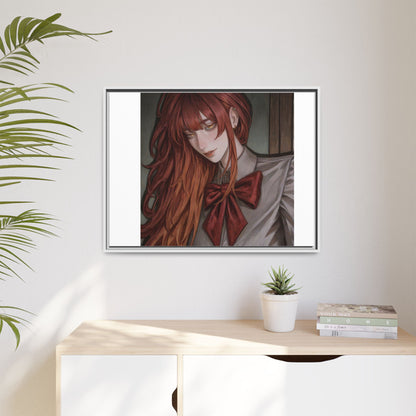 Framed Matte Canvas Print — Moody Red-Headed Anime Girl Art